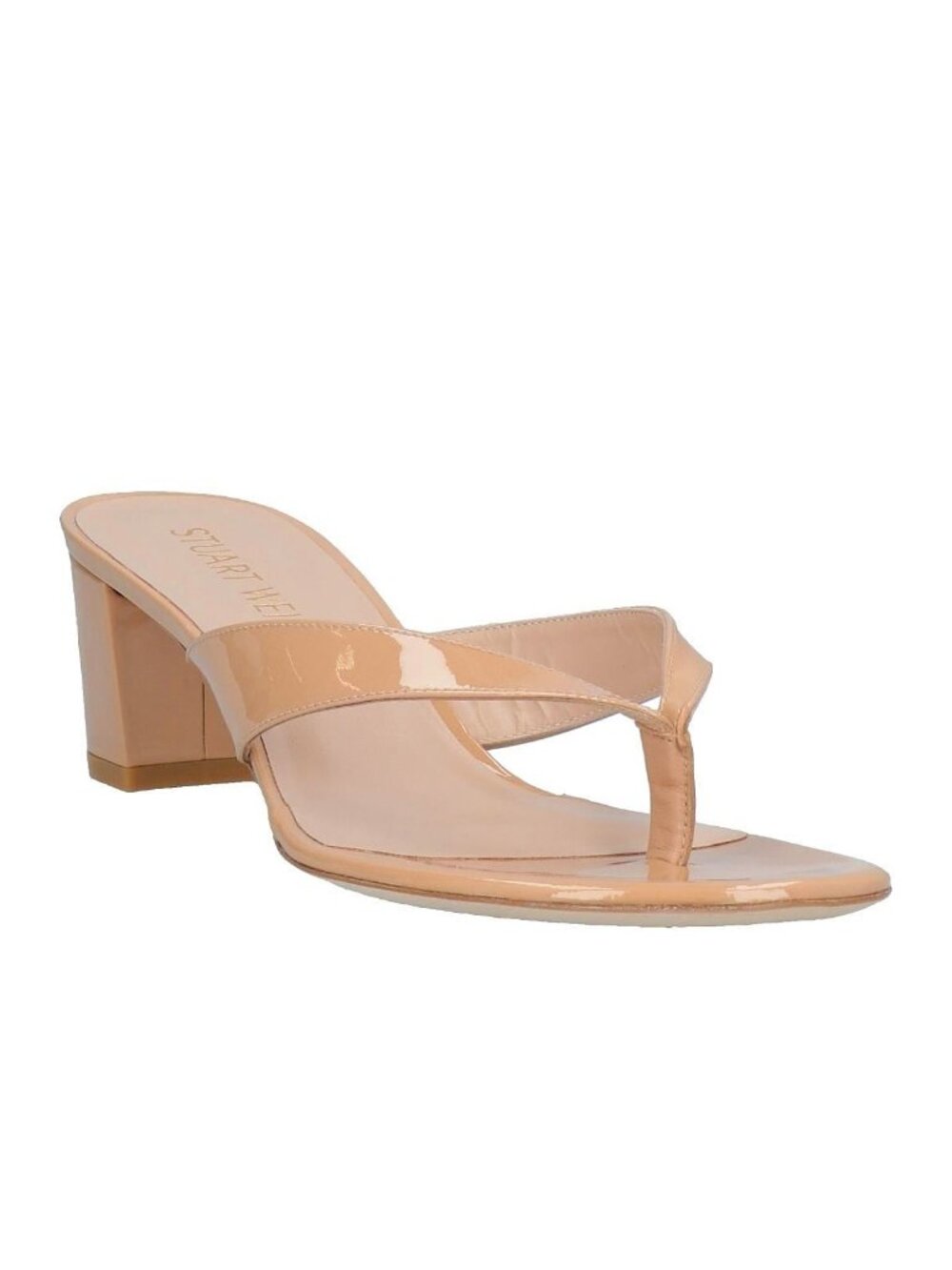 Stuart Weitzman "Brigida" 50mm Thong Sandals in Nude, size 9.5